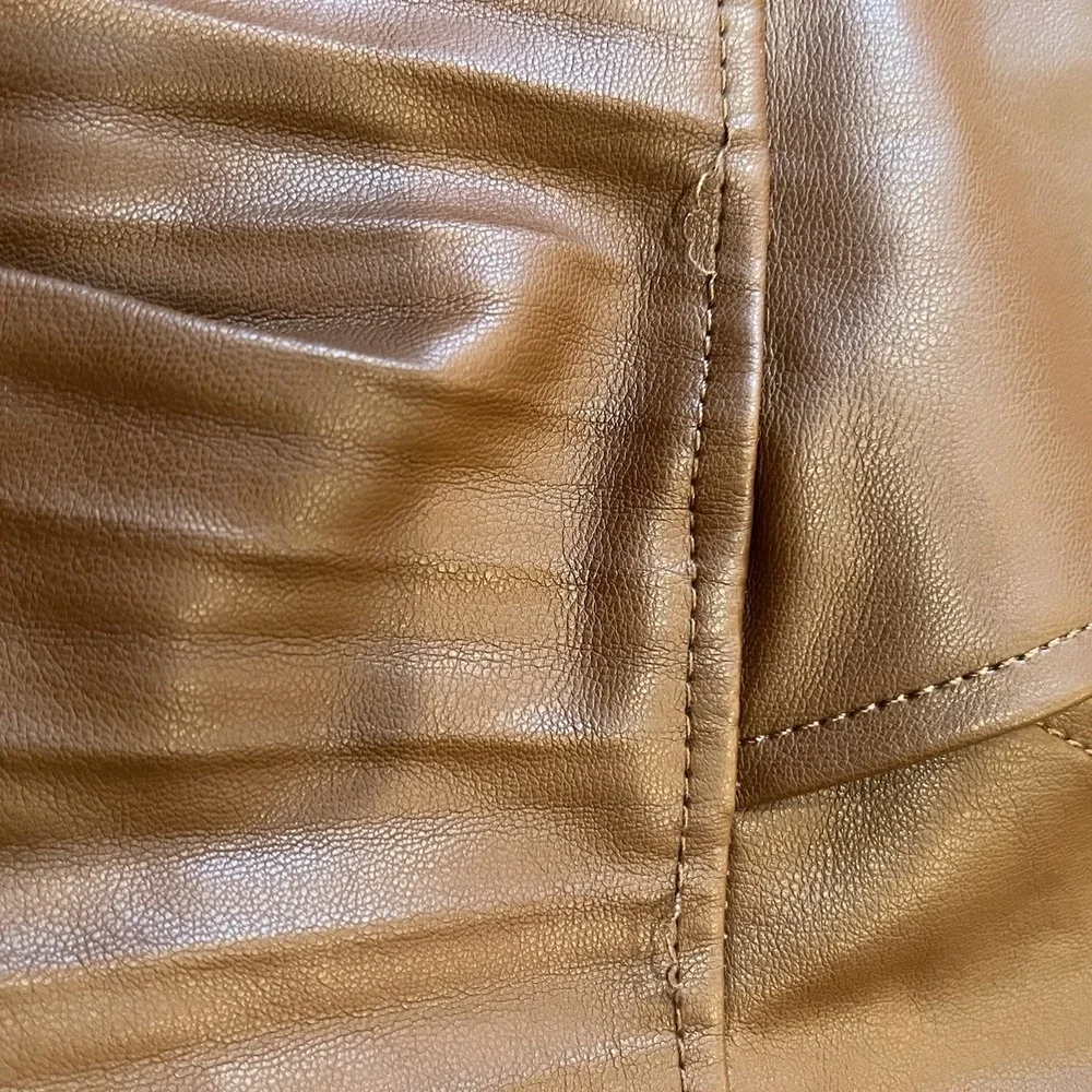 Zara Brown Faux Leather Pleated Strapless Pinafore Dress